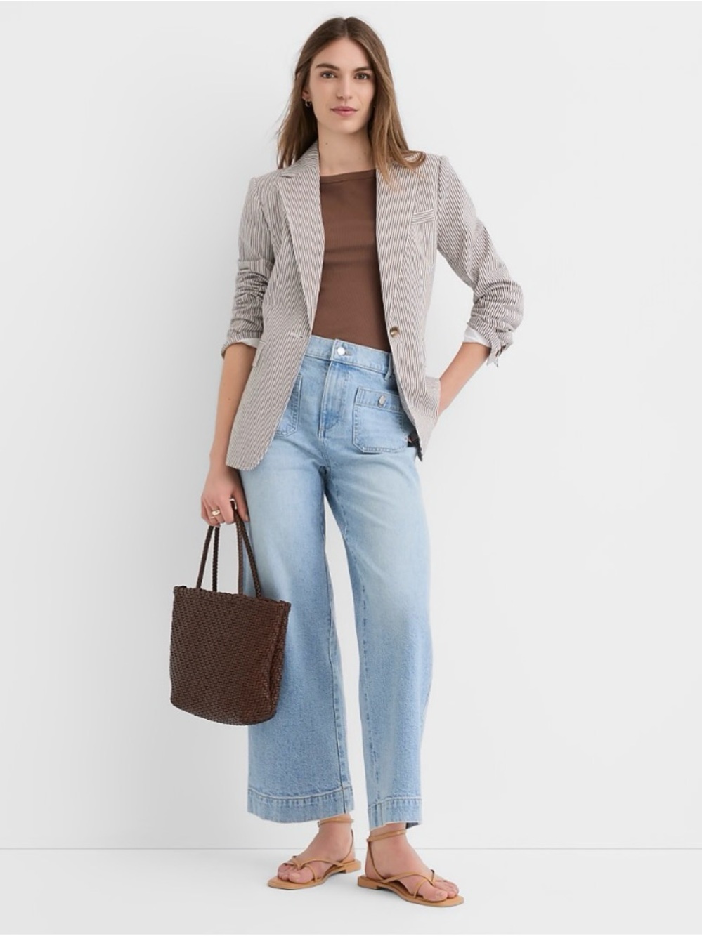 Petite Palmer Denim Wide Leg Crop Pants in Refined Blue Wash